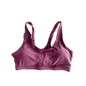 Fabletics Women's Vega Sports Bra Cabaret Purple Burgundy Floral Applique Medium